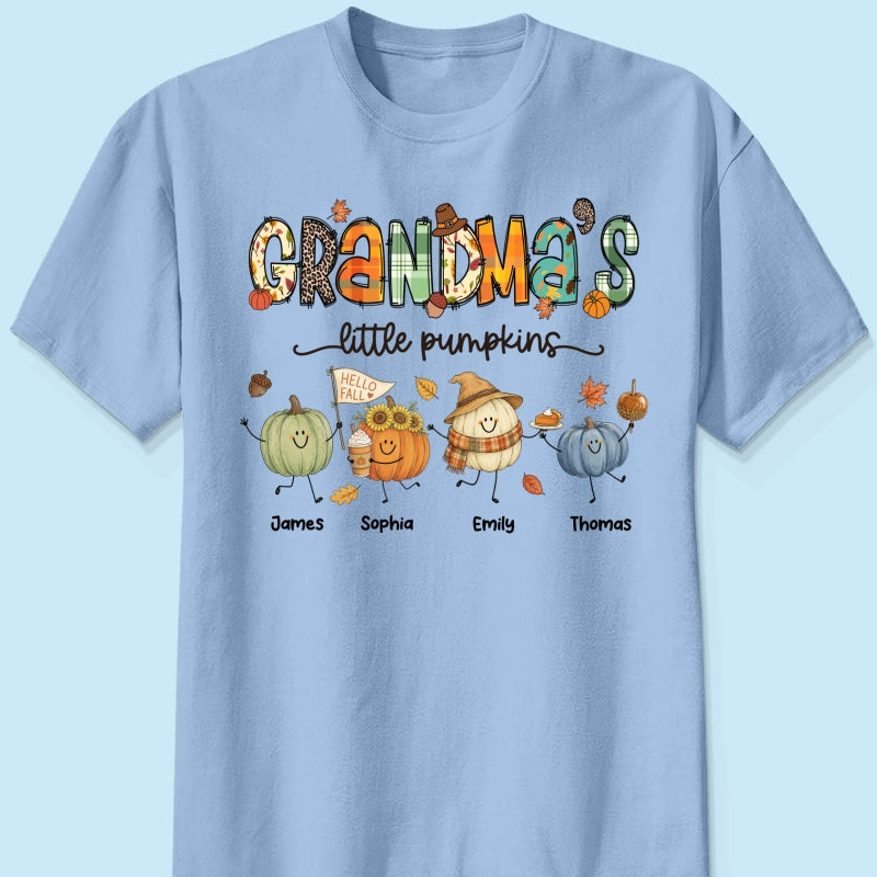 Grandma's Little Pumpkins Cute Doodle Pumpkins - Personalized Shirt - Fall Season Gift For Grandma, Mom