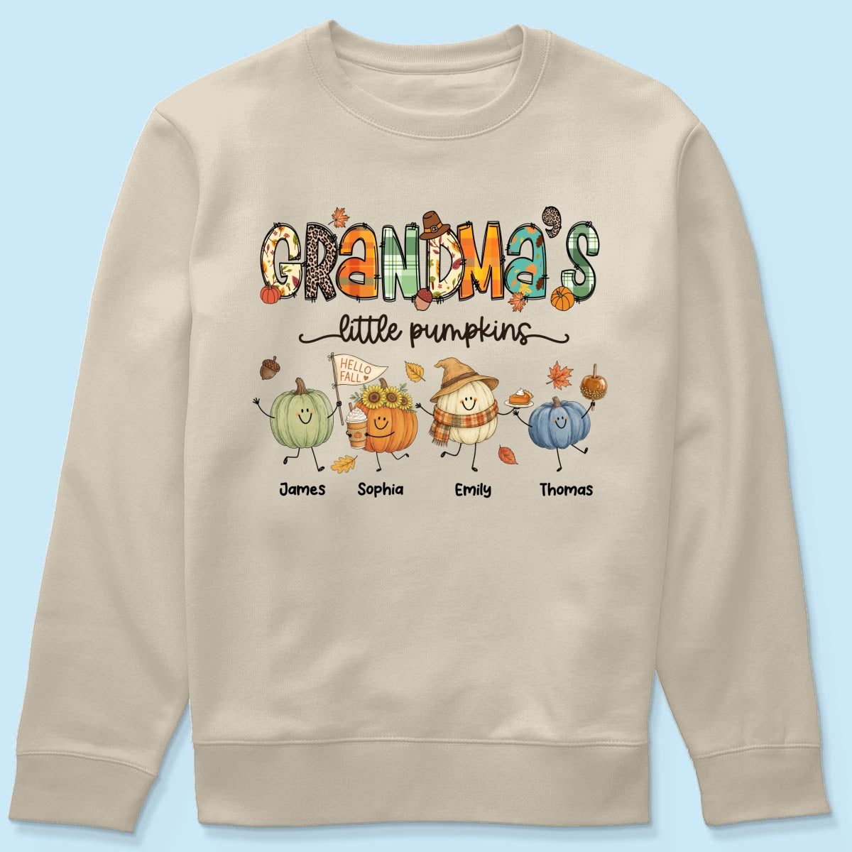 Grandma's Little Pumpkins Cute Doodle Pumpkins - Personalized Shirt - Fall Season Gift For Grandma, Mom