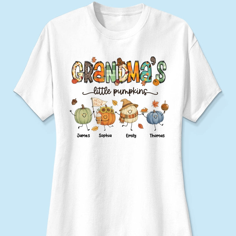 Grandma's Little Pumpkins Cute Doodle Pumpkins - Personalized Shirt - Fall Season Gift For Grandma, Mom