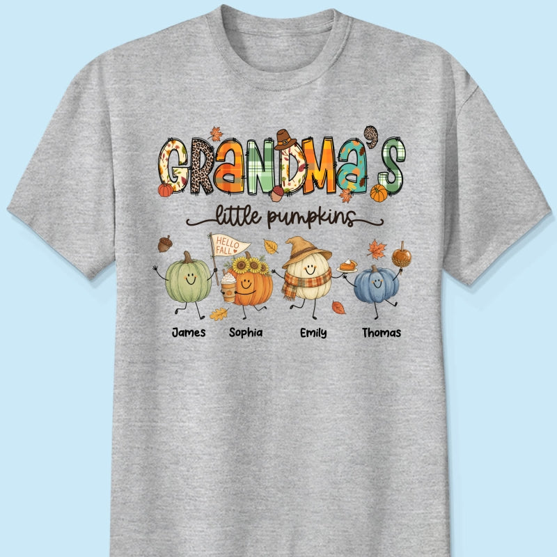 Grandma's Little Pumpkins Cute Doodle Pumpkins - Personalized Shirt - Fall Season Gift For Grandma, Mom