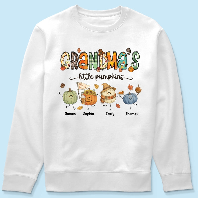 Grandma's Little Pumpkins Cute Doodle Pumpkins - Personalized Shirt - Fall Season Gift For Grandma, Mom