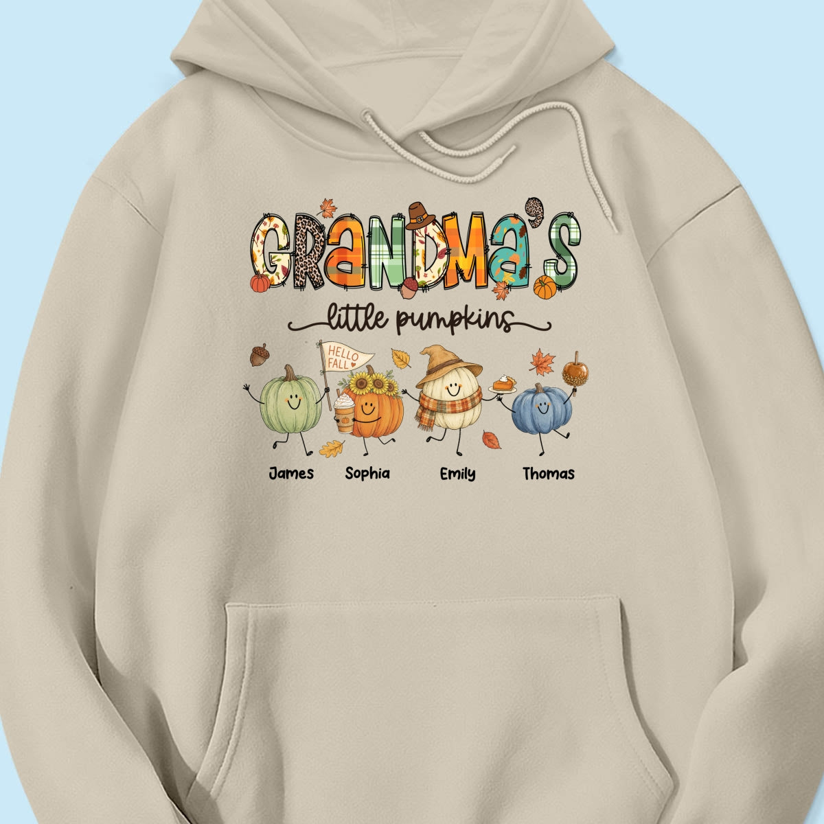Grandma's Little Pumpkins Cute Doodle Pumpkins - Personalized Shirt - Fall Season Gift For Grandma, Mom