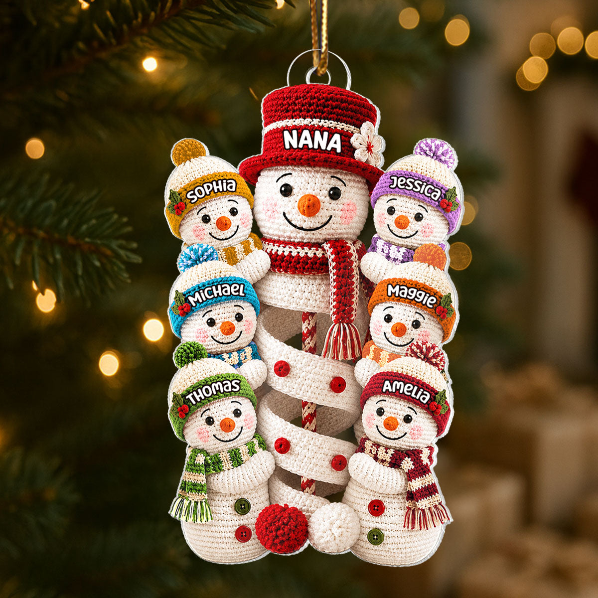 Cute Snowman Grandma & Grandkids - Personalized Acrylic Ornament - Christmas Gift for Grandma, Granddaughter, Grandson