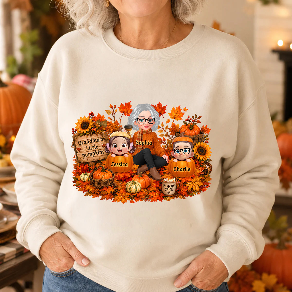 Grandma's Little Pumpkins Grandkids Fall - Personalized Shirt - Fall Season Gift, Gift For Grandma