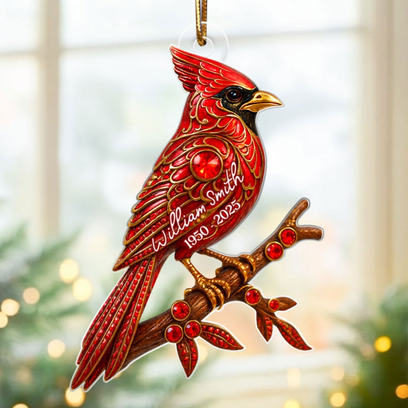 3D Metal Red Cardinal Memorial - Personalized Acrylic Ornament - Sympathy Christmas Gift For Loss Of Loved Ones
