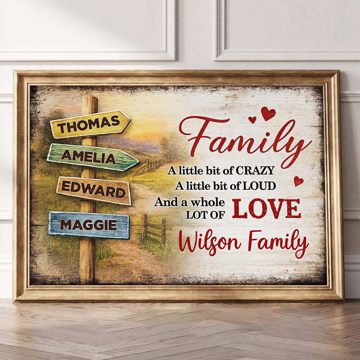 Family A Little Bit Crazy, A Whole Lot of Love - Personalized Poster - Sentimental & Timeless Gift for Parents or Grandparents, Heartwarming Home Decor