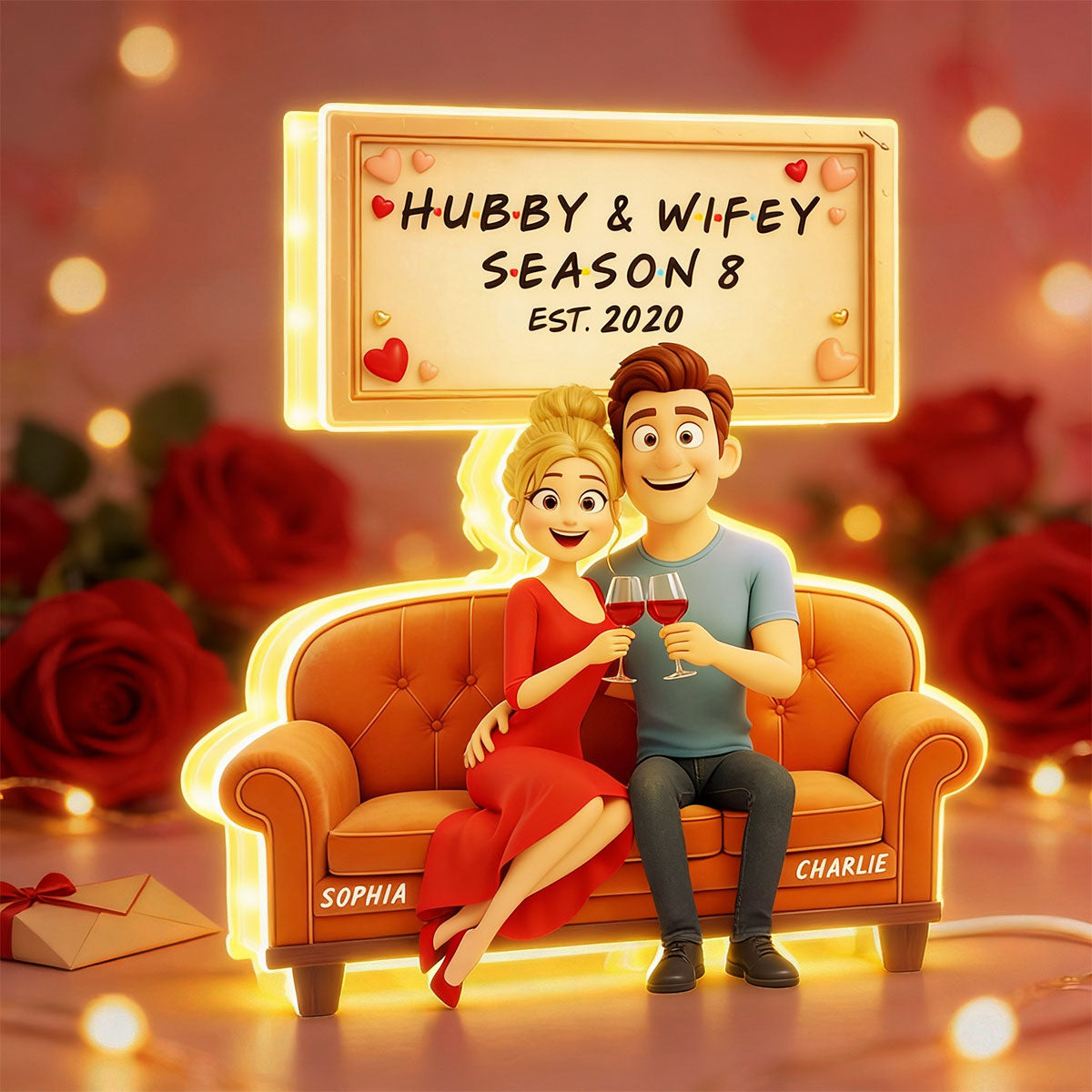 Hubby & Wifey - Personalized Light Box - Gift for Couple, for Wife, for Husband