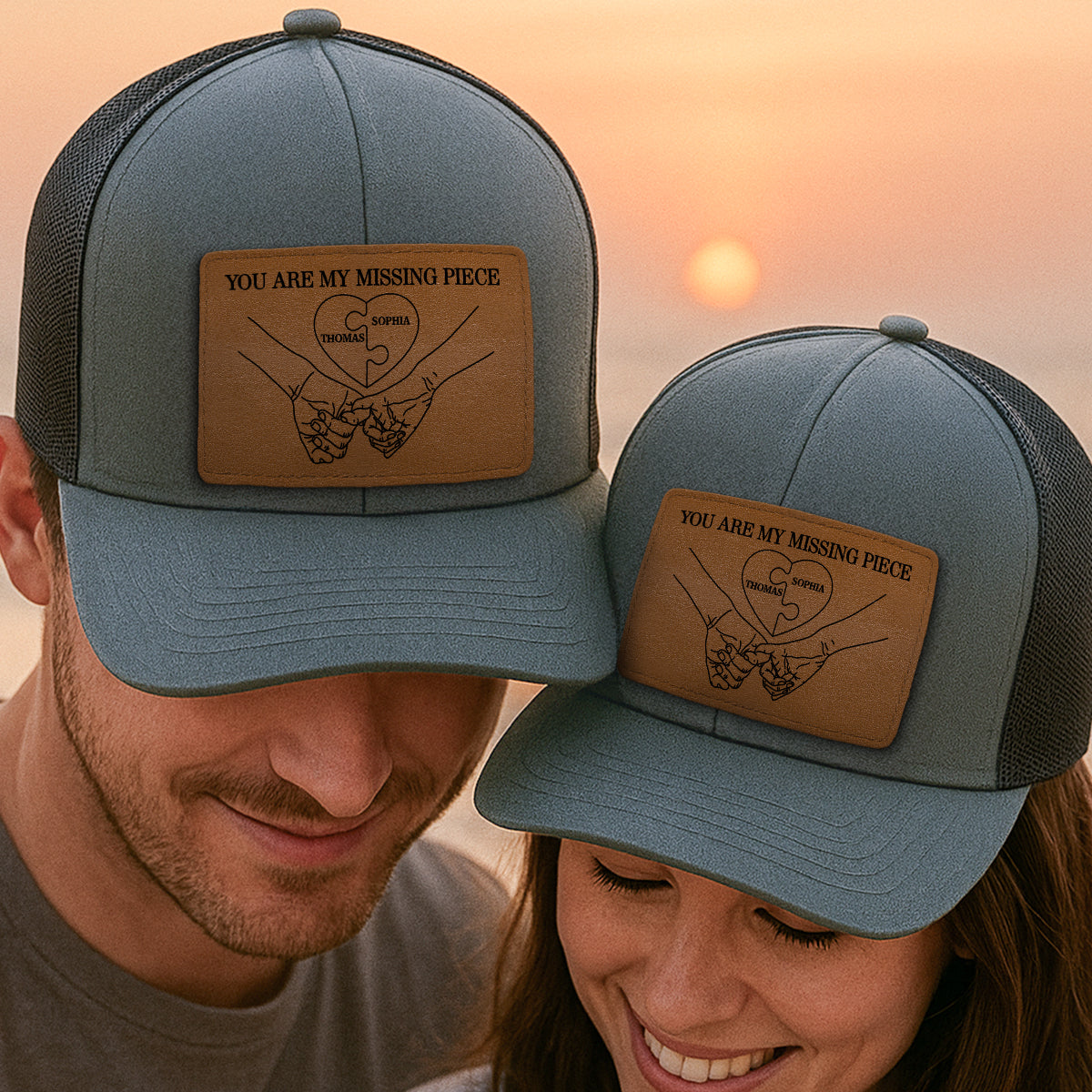 Couple Eternal Love You Are My Missing Piece - Personalized Leather Patch Hat - Valentine's Day Gift For Couple, For Him, Her