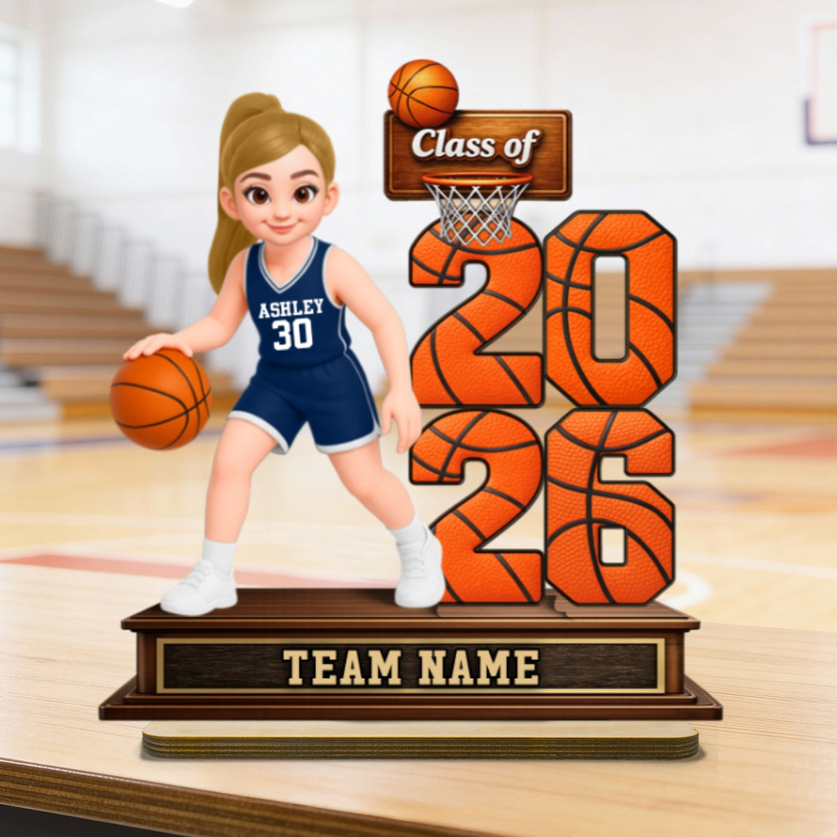 Basketball Senior Playing On Court Class Of 2026 2027 - Personalized 2-Layered Wooden Plaque - Graduation Gift For Son, Daughter