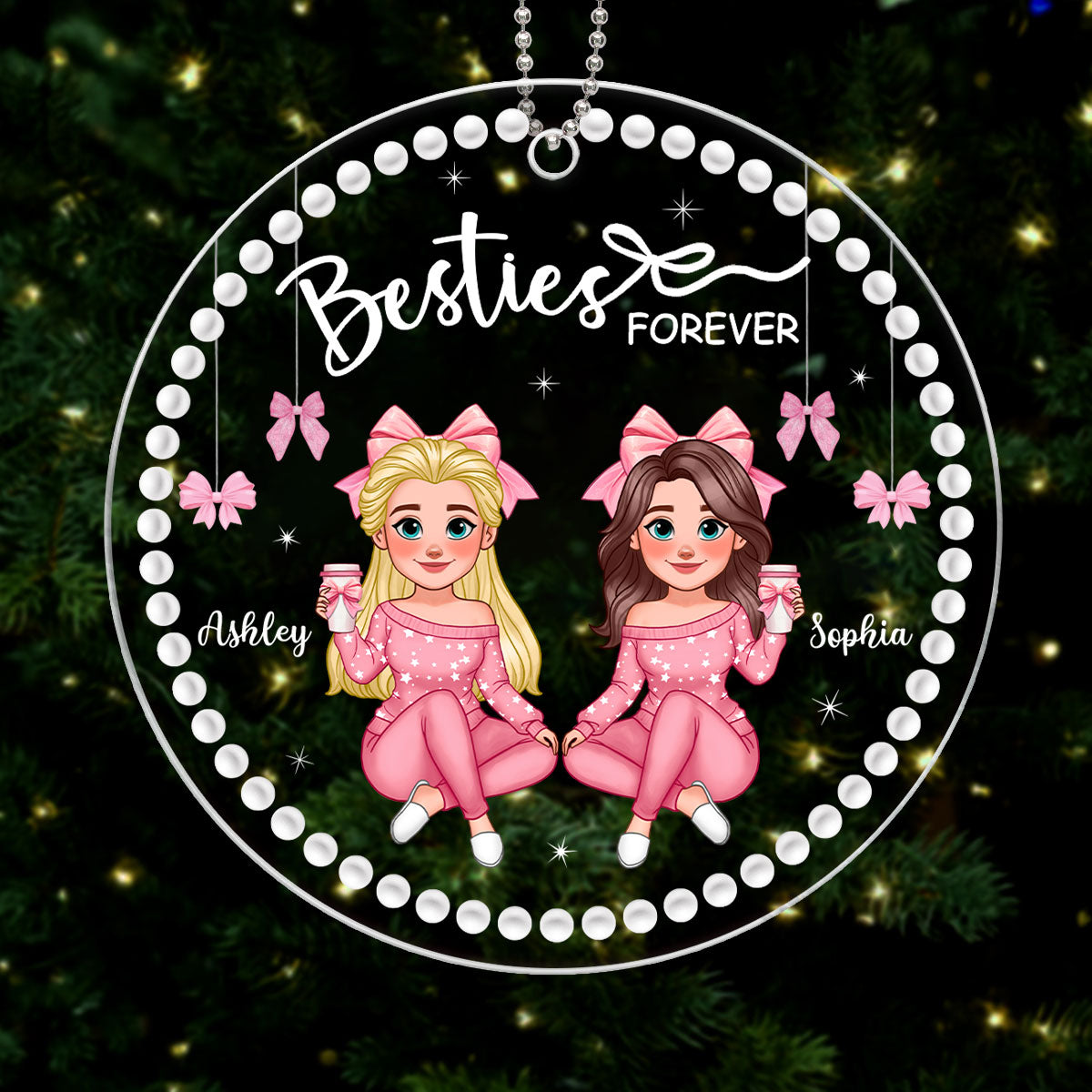 Animated Besties Forever Coquette Style Personalized Acrylic Ornament