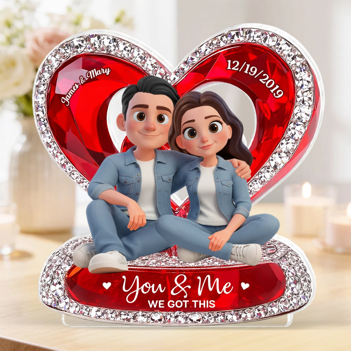 Couple Eternal Love 3D Shiny Effect - Personalized Acrylic Block Plaque - Heartfelt Valentine's Day Gift for Her, for Him