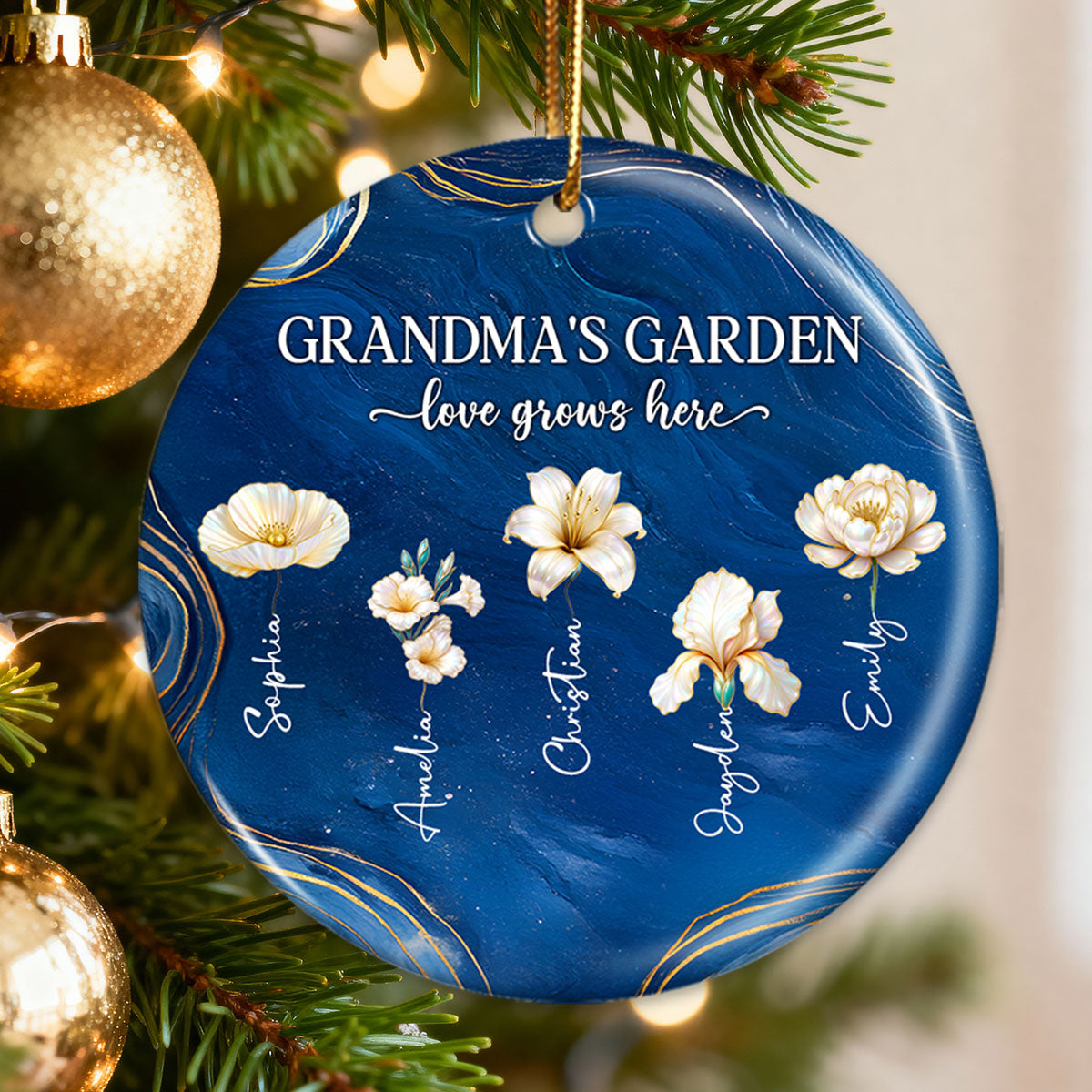 Grandma's Garden Birth Month Flowers - Personalized Ceramic Ornament - Christmas Gift For Grandma