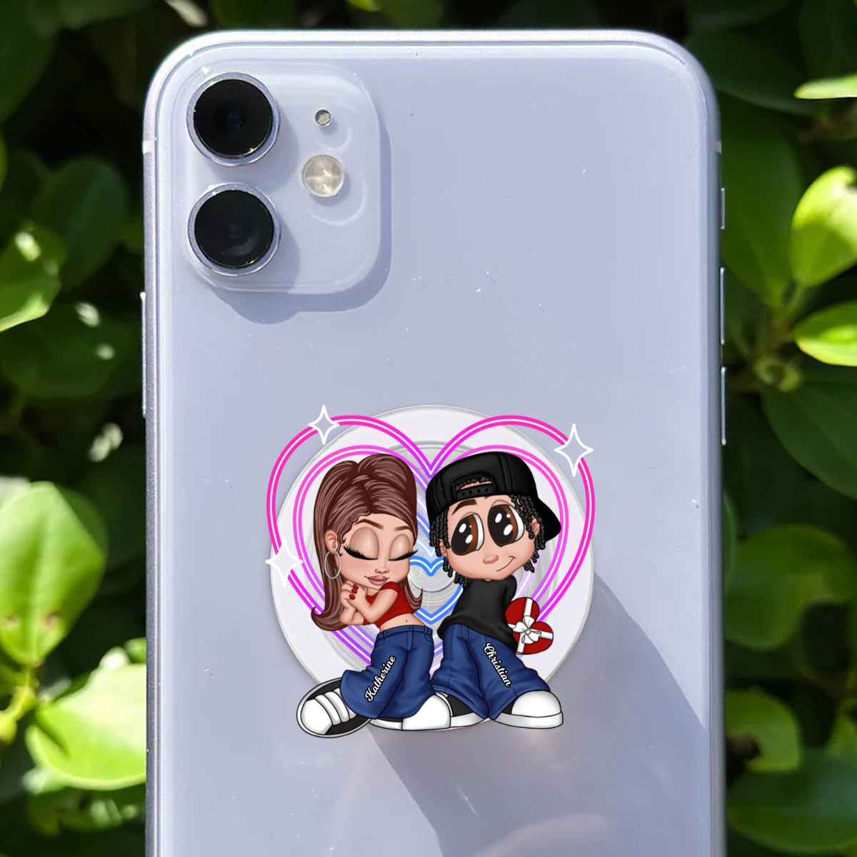 Y2K Couple Retro Heart - Personalized Acrylic Magnetic Phone Grip - Gift for him, for her, Matching Phone Grips for Couple