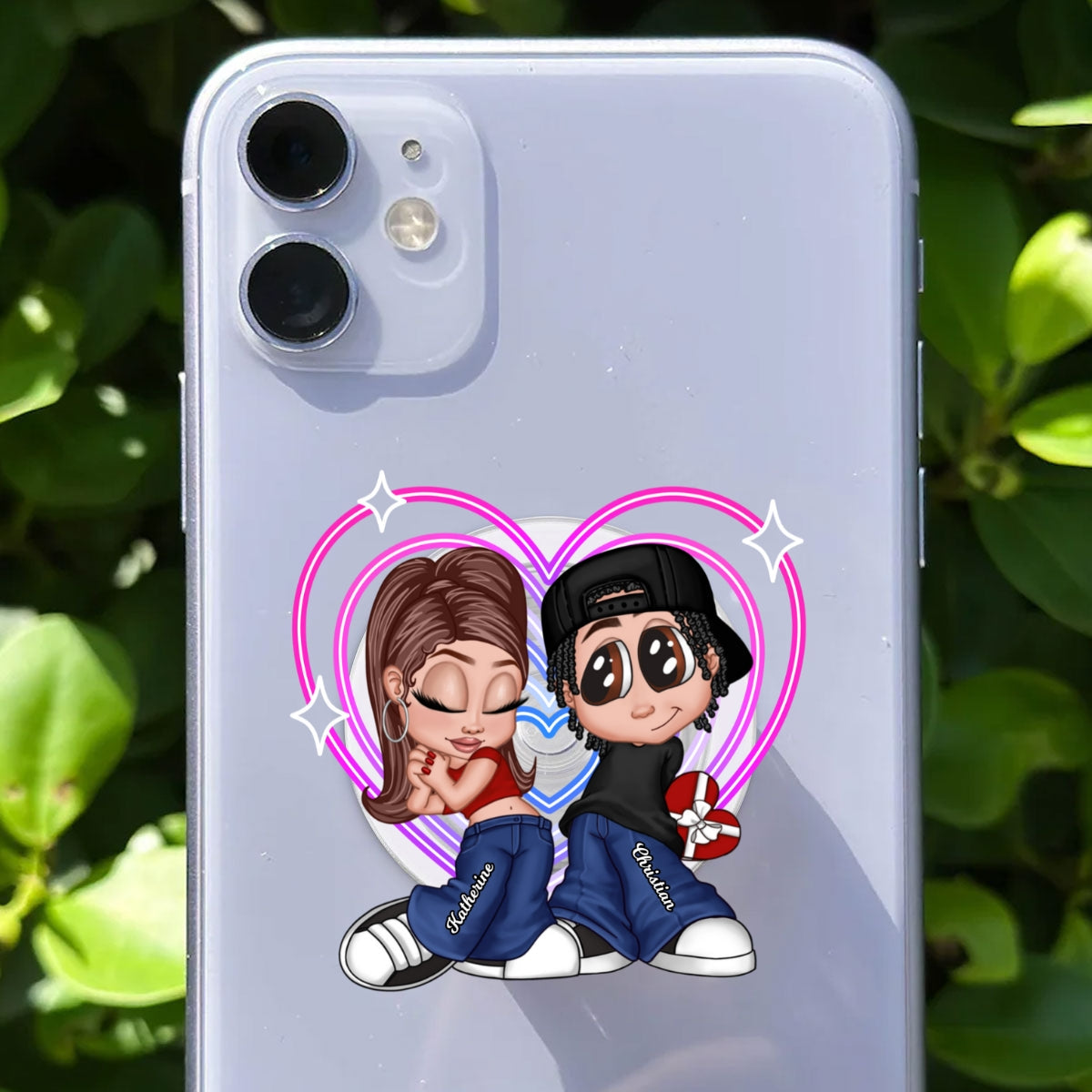 Y2K Couple Retro Heart - Personalized Acrylic Magnetic Phone Grip - Gift for him, for her, Matching Phone Grips for Couple