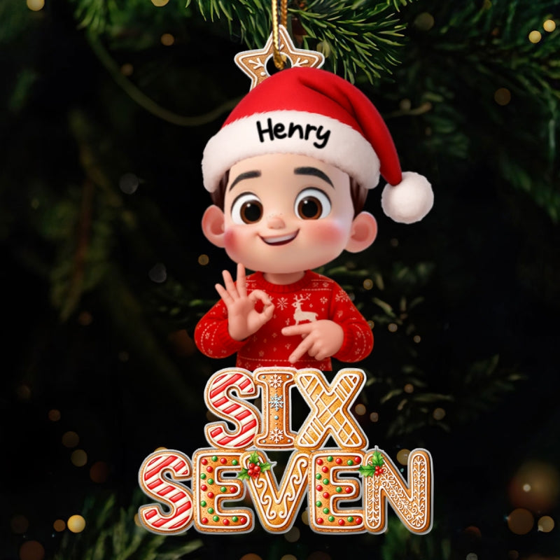 Funny Custom Six Seven 67 Gingerbread Pattern - Personalized Acrylic Ornament - Teen Slang Funny Tree Decor, Funny Teen Grandkid Gift