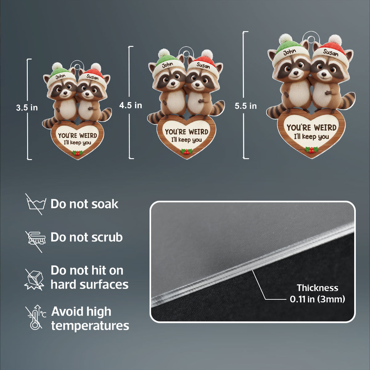 Raccoon Couple You're Weird I'll Keep You - Personalized Acrylic Ornament - Christmas Gift for Couples