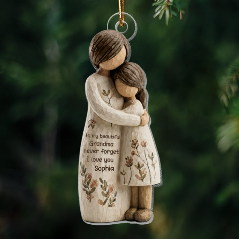 Grandma And Grandkid Faux Wood - Personalized Acrylic Ornament - Heartwarming Christmas Gift For Grandma, For Family