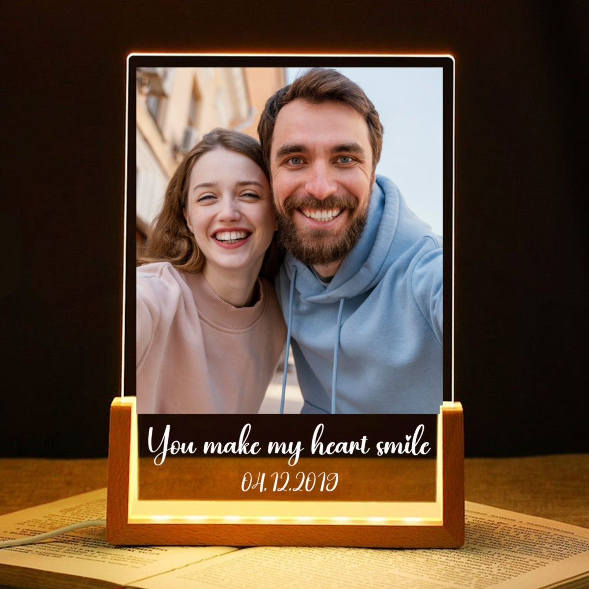Custom Photo Night Light You Make My Heart Smile - Personalized LED Night Light - Sentimental Gift for him, for her