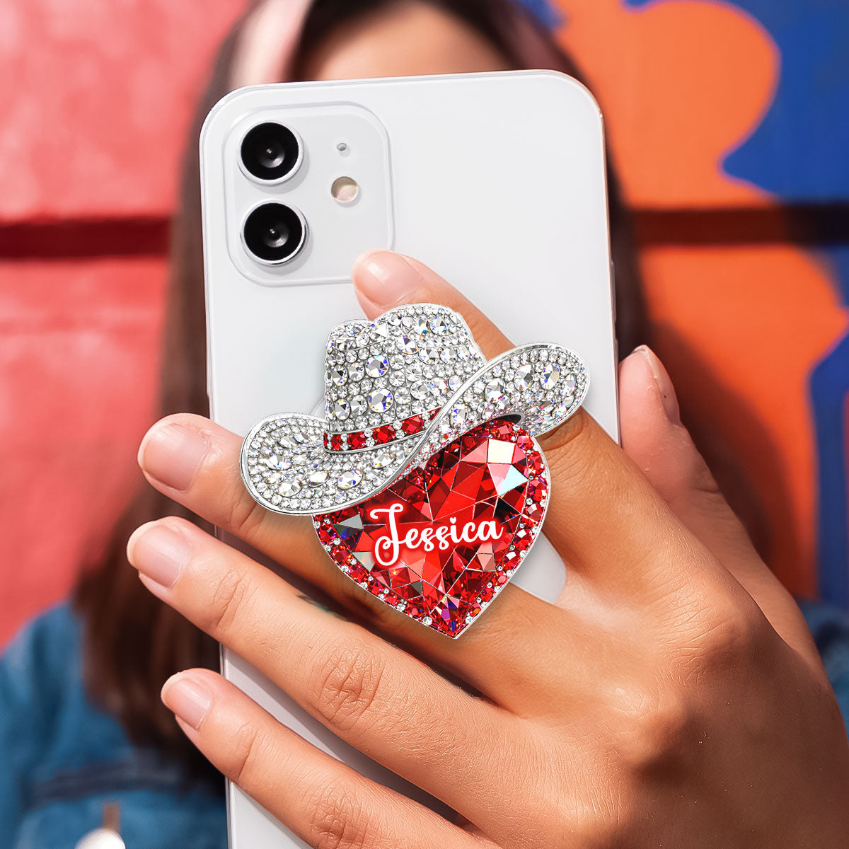 Western Valentine Heart 3D Effect - Personalized Acrylic Magnetic Phone Grip - Anniversary, Valentine's Day Gift, Gift For Her
