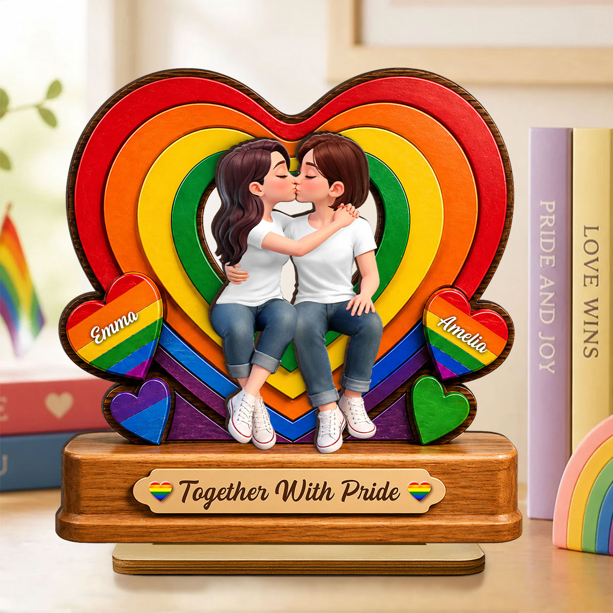 Together With Pride LGBT+ Couple - Personalized 2-Layered Wooden Plaque - Gift For Couple, Happy Pride Month
