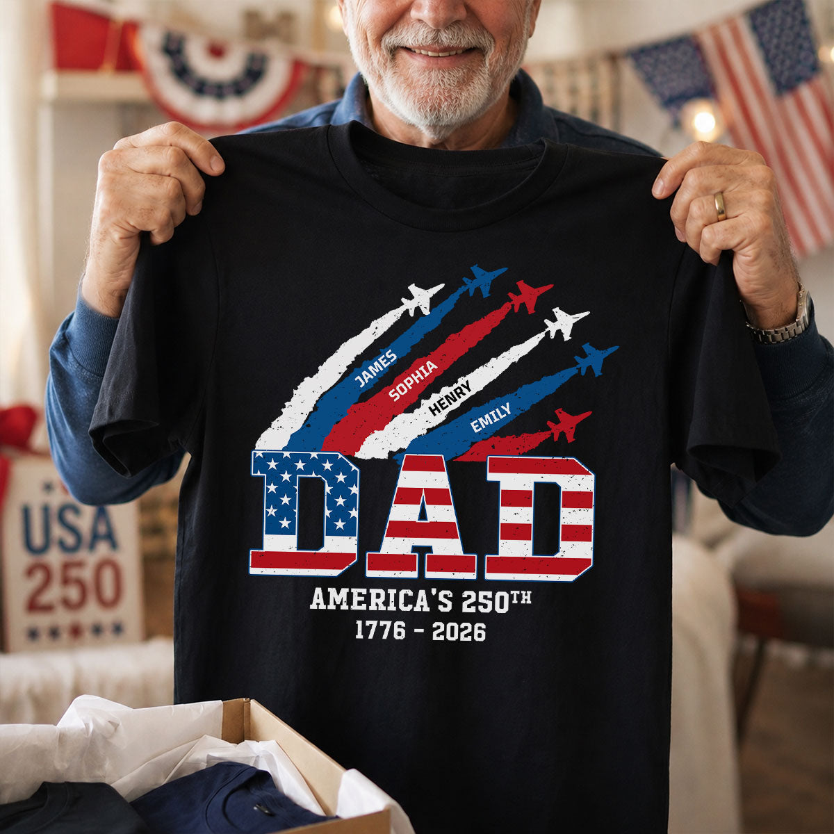 Proud Dad Nation Flag American 250th Anniversary - Personalized Shirt - Cool Father's Day Gift For Dad