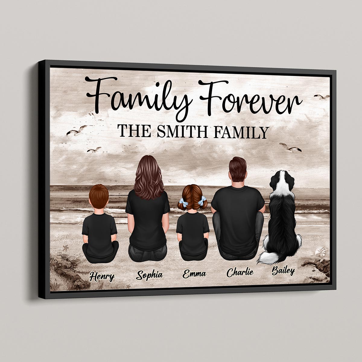 [FREE DELIVERY - Limited Time Offer] Custom Family Retro Vintage Beach Landscape Poster, Gift For Mom, Dad, Husband, Wife