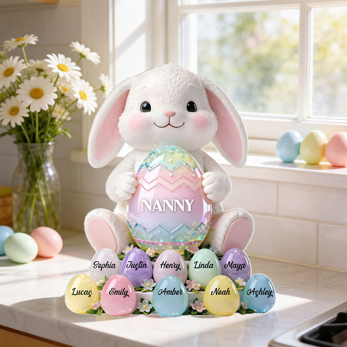 Bunny Nanny Easter - Personalised Acrylic Block Plaque - Easter Decor for Nanny, Grandmother