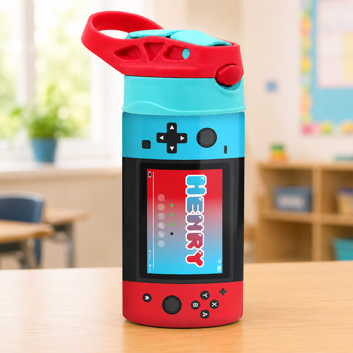 Gaming Controller Theme Kid Custom Name - Personalized Kid Insulated Water Bottle - Stainless Steel Toddler Cups with Straws, BPA Free, Leak-Proof