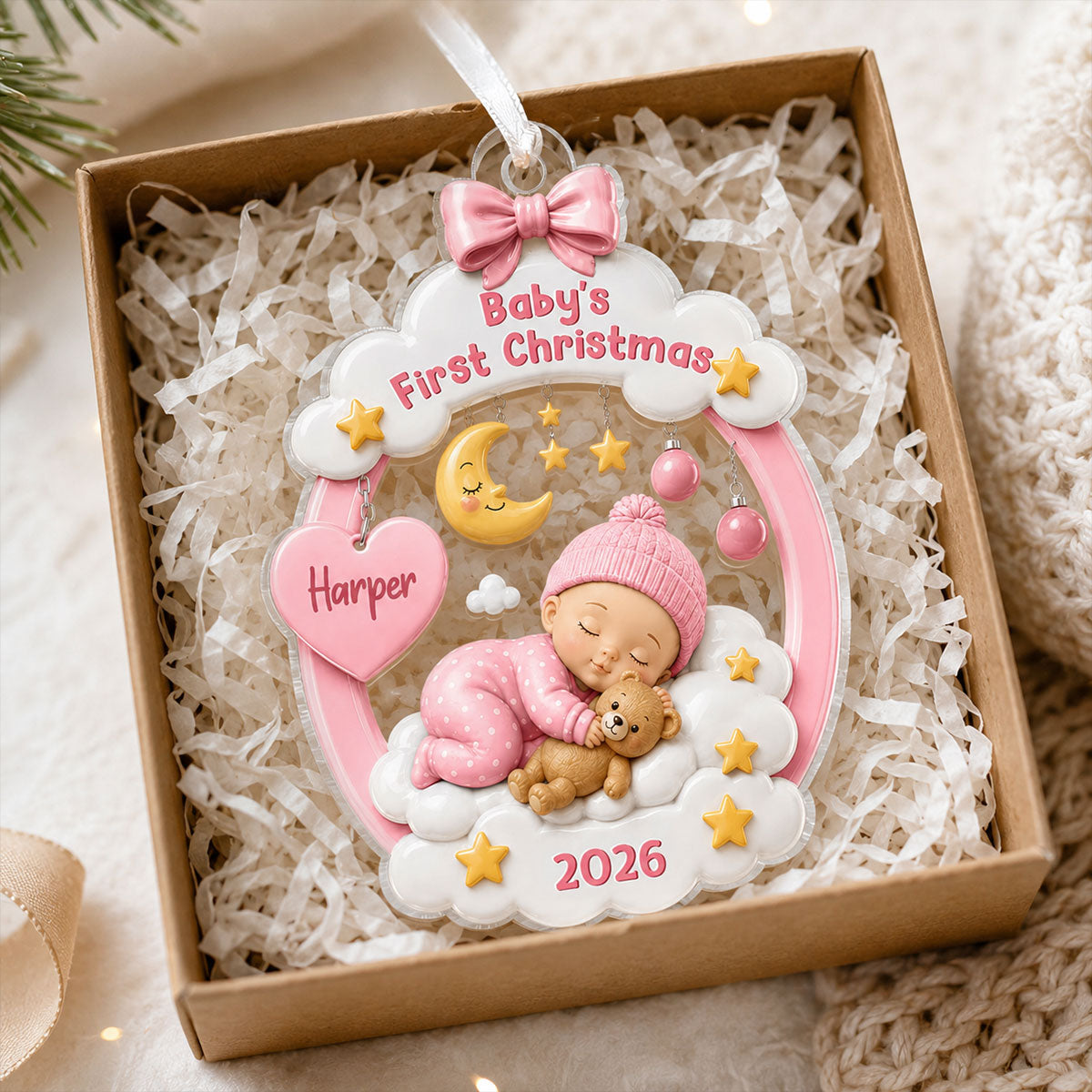 Baby’s First Christmas Sleeping Baby 2D Flat – Personalized Acrylic Ornament - Christmas Keepsake