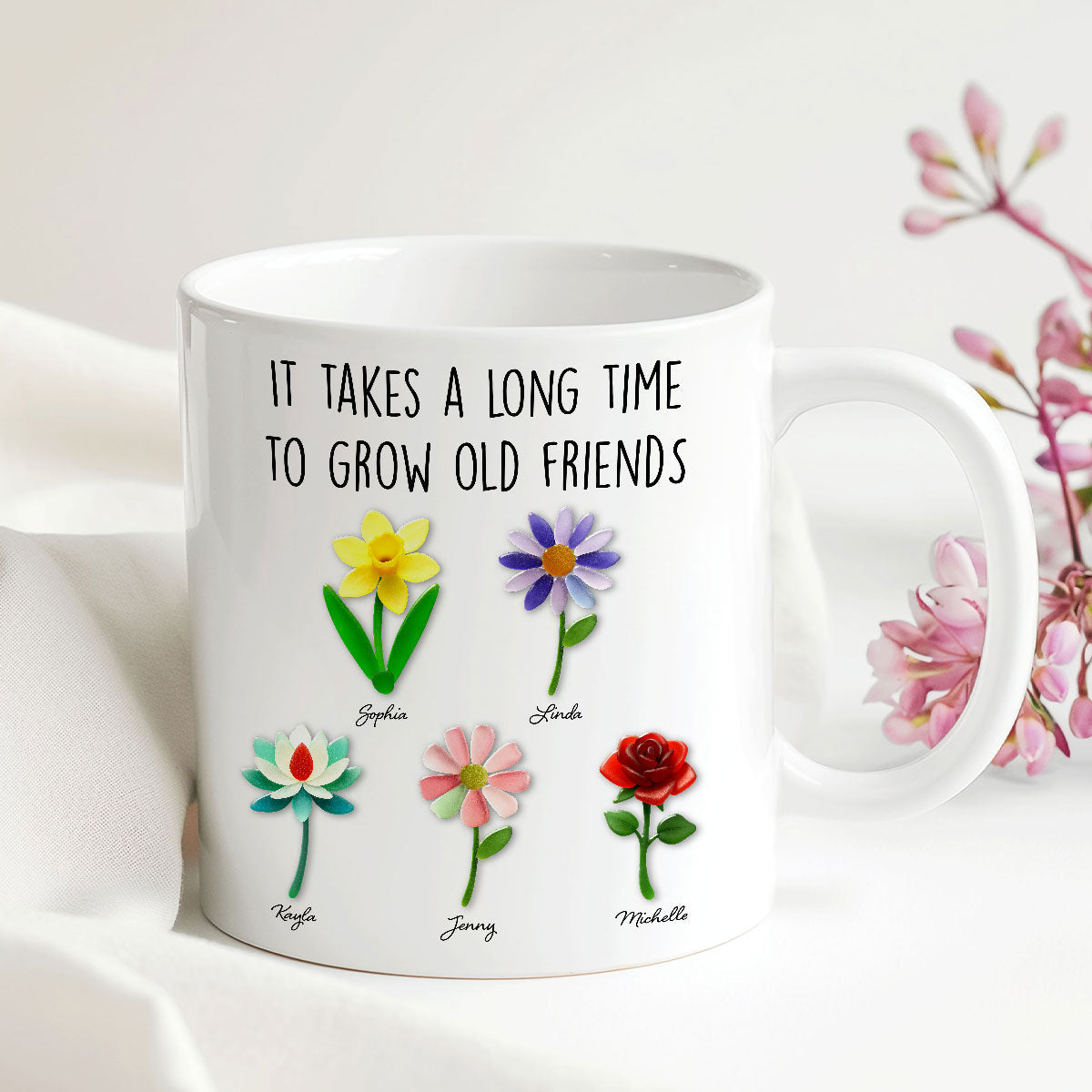It Takes a Long Time to Grow an Old Friend, Custom Birth Month Flower - Personalized Mug - Christmas Gift for Best Friends