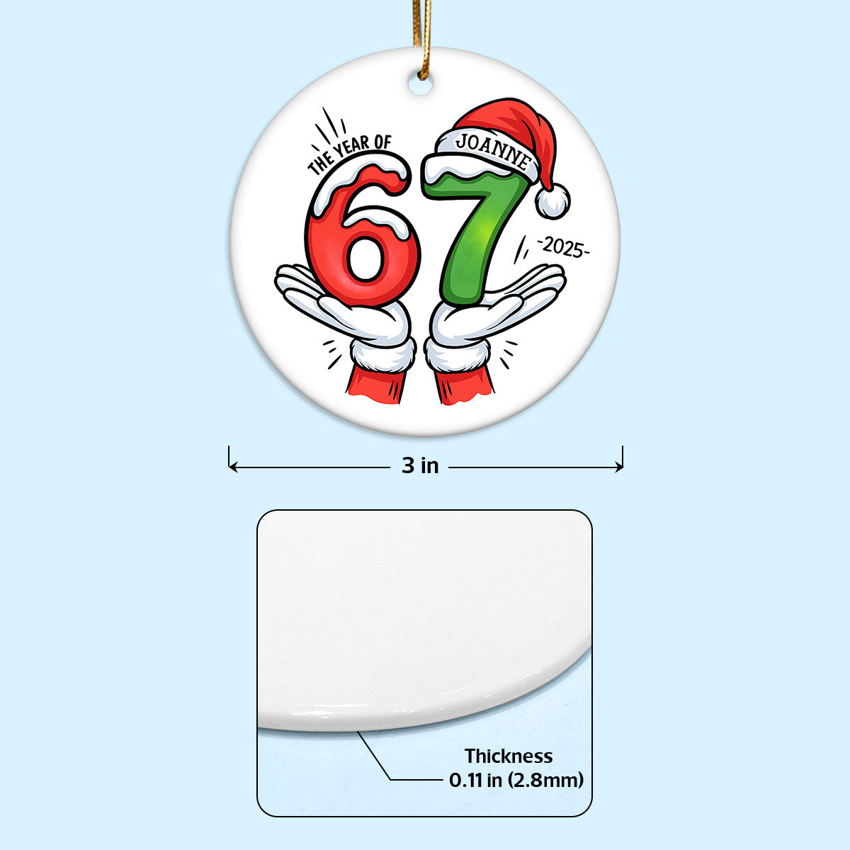 Custom Six Seven 67 Gen Z Funny Slang Teen Keepsake - Personalized Ceramic Ornament - Christmas Gift for Daughter, Son, Grandkids