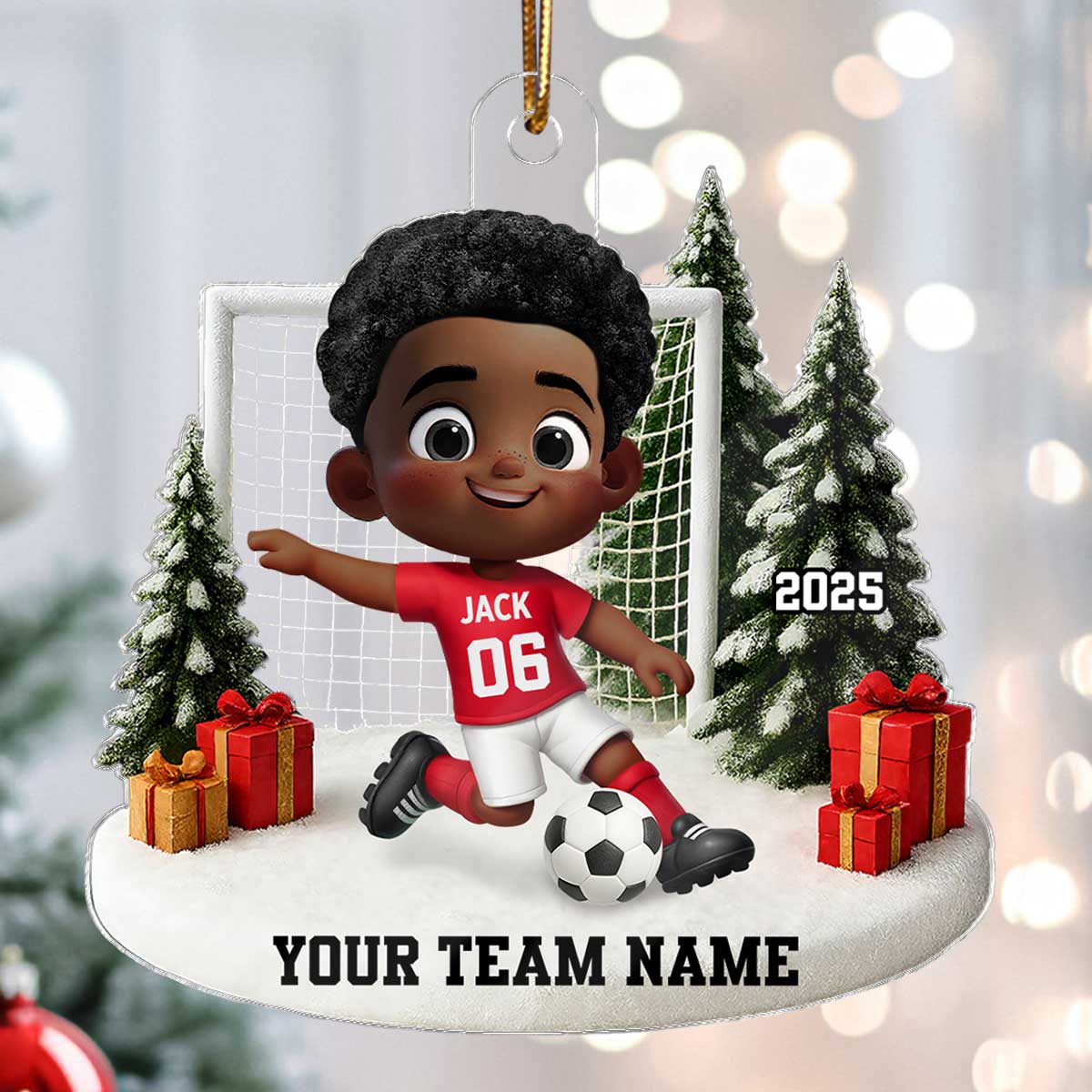 3D Effect Kid Soccer Player - Personalized Acrylic Ornament - Gift For Soccer Lovers, School Soccer Team