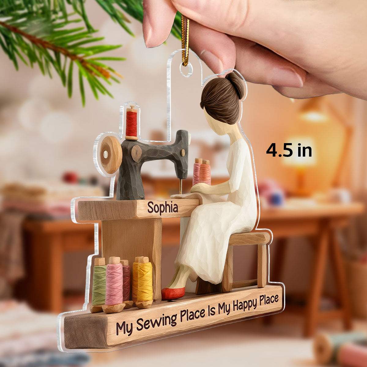 My Sewing Place Is My Happy Place 3D Effect - Personalized Acrylic Ornament