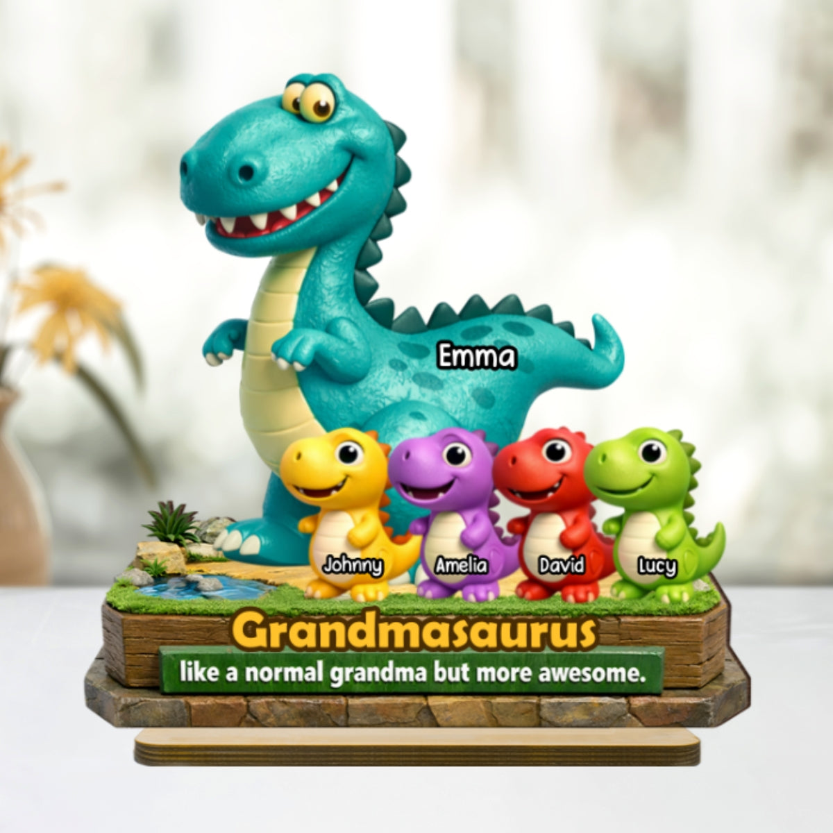 Grandmasaurus More Awesome - Personalized 2-Layered Wooden Plaque - Gift for Grandma