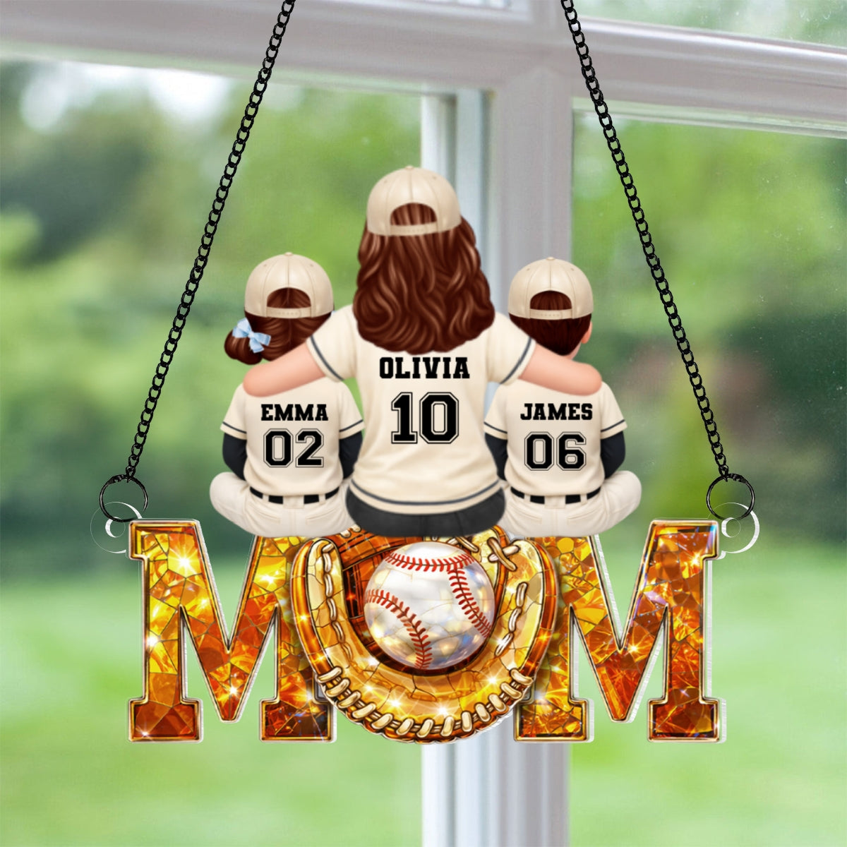 Baseball Mom And Kids We Caught The Best Mom - Personalized Suncatcher - Heartfelt Mother's Day Gift for Mom, Wife