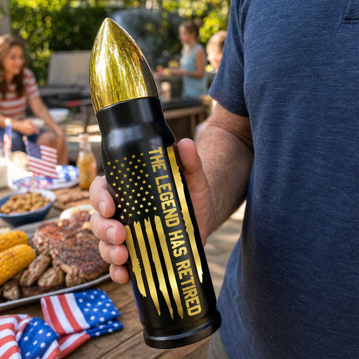 The Legend Has Retired Custom Name - Personalized Bullet Tumbler - United States 250th Anniversary Keepsake For Veterans, Retirement Gifts Patriotic