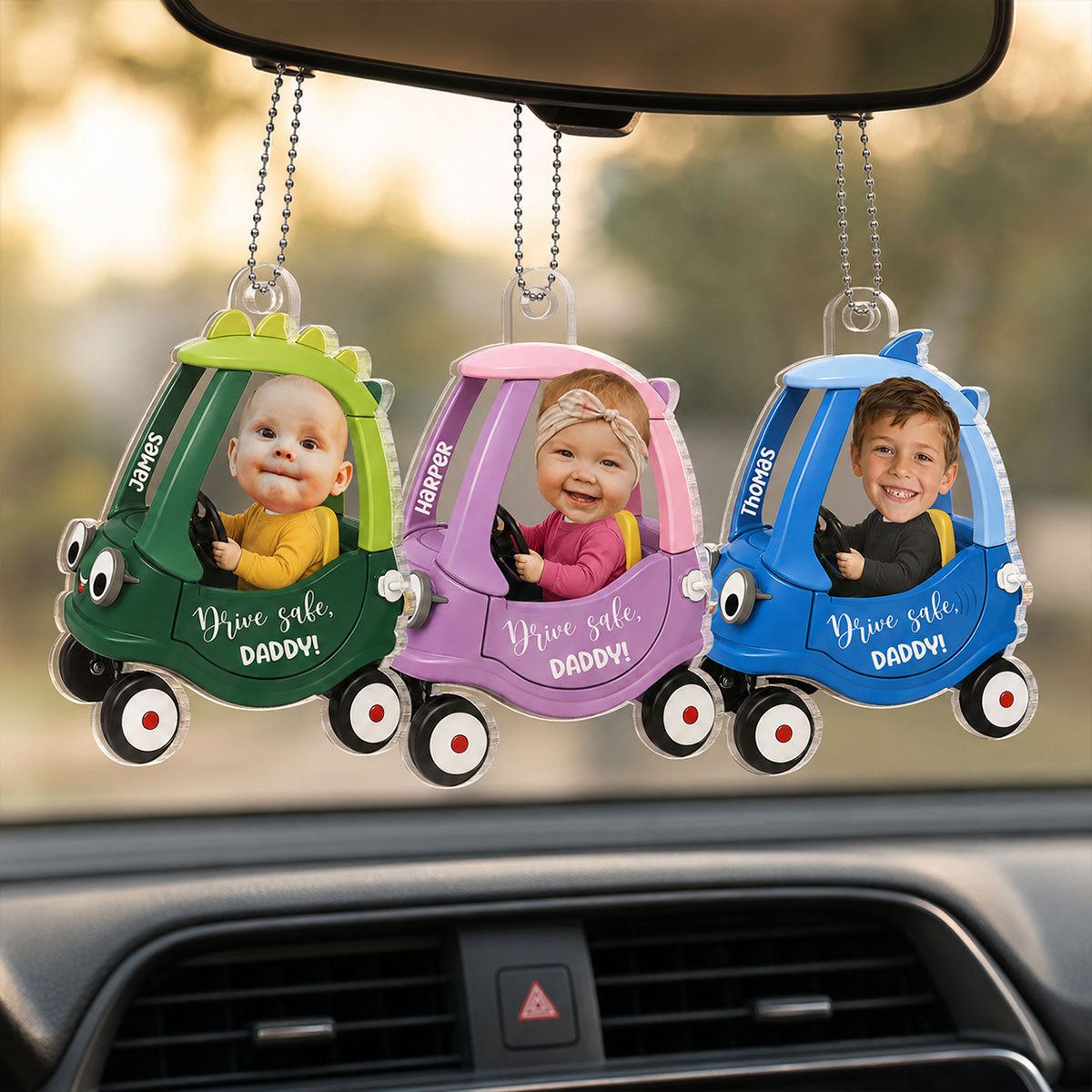Drive Safe Daddy Baby Custom Photo in Toy Car - Personalized Acrylic Car Ornament - Father's Day Gift For Dad, Husband