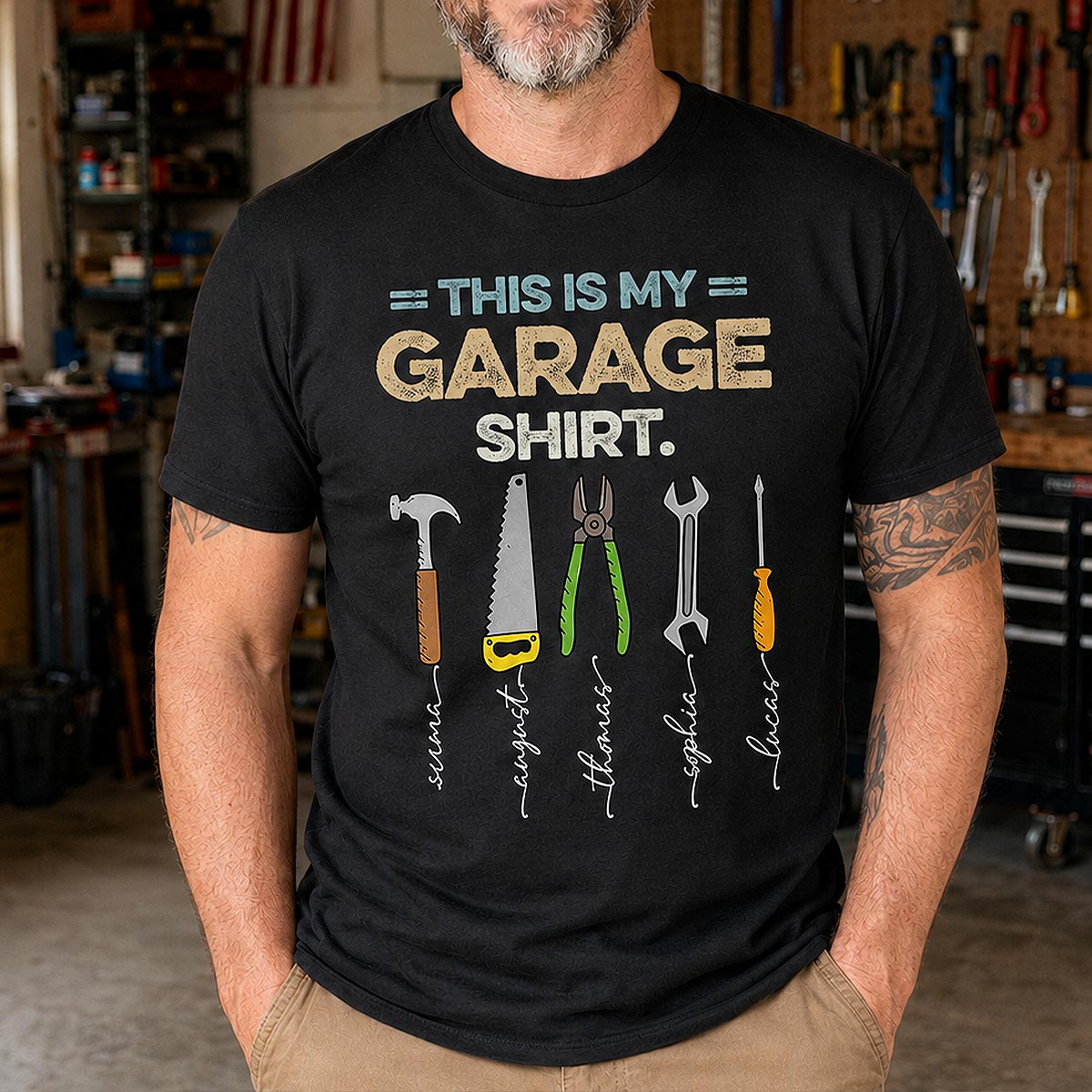 This Is My Garage Shirt Custom Kid Name - Personalized Shirt - Father's Day Gift For Mechanic Dad, Grandpa