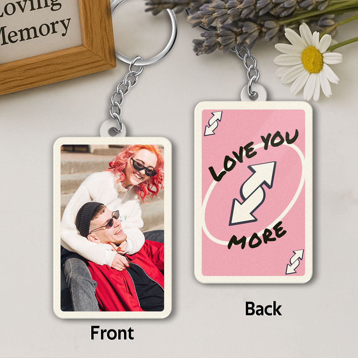 Love You More Game Card Couple Custom Photo - Personalized Acrylic Keychain - Valentine's Day Gift, Anniversary Gift For Him, For Her