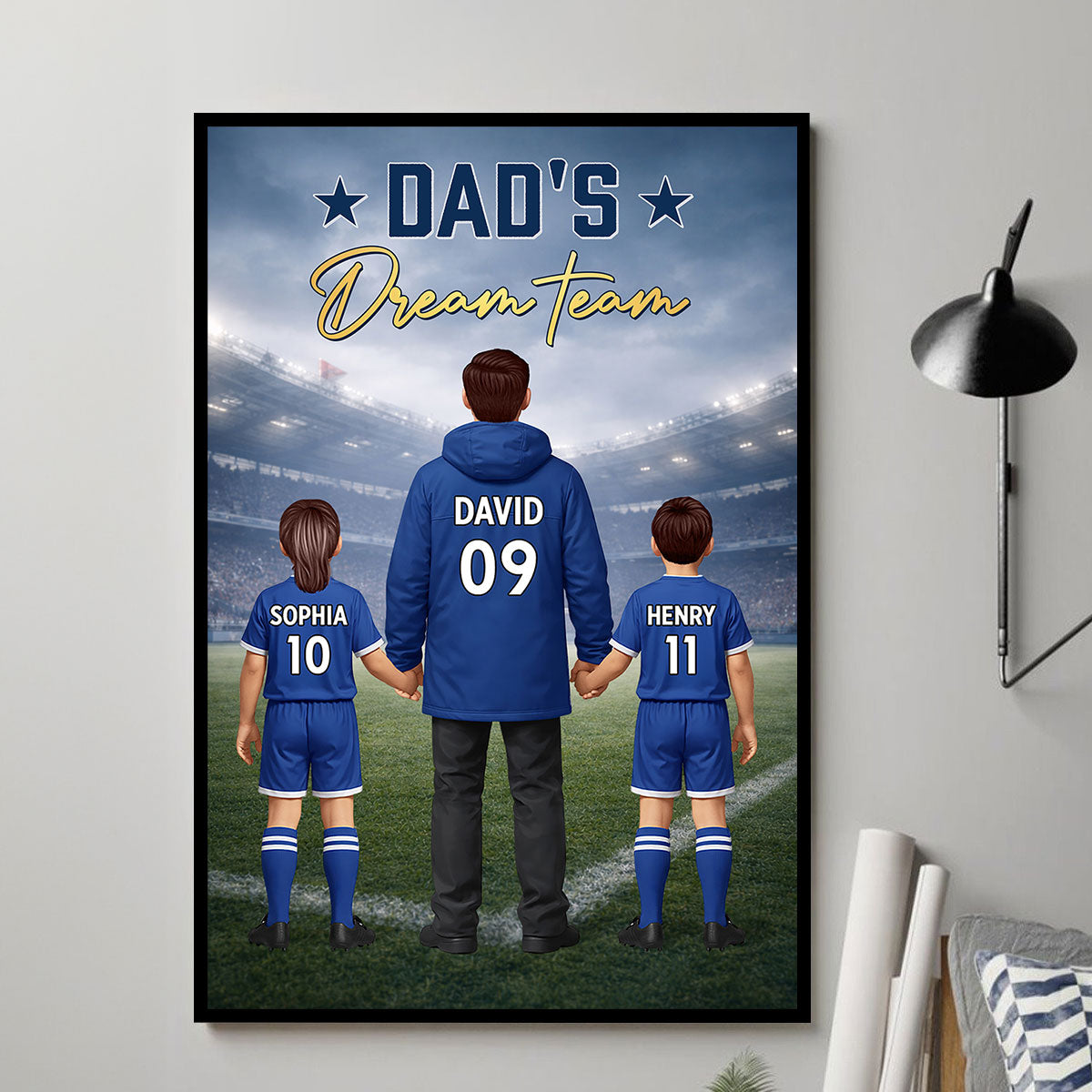 Dad's Dream Team Football Dad And Kids - Personlised Poster - UK Father's Day Gift, Gift For Dad