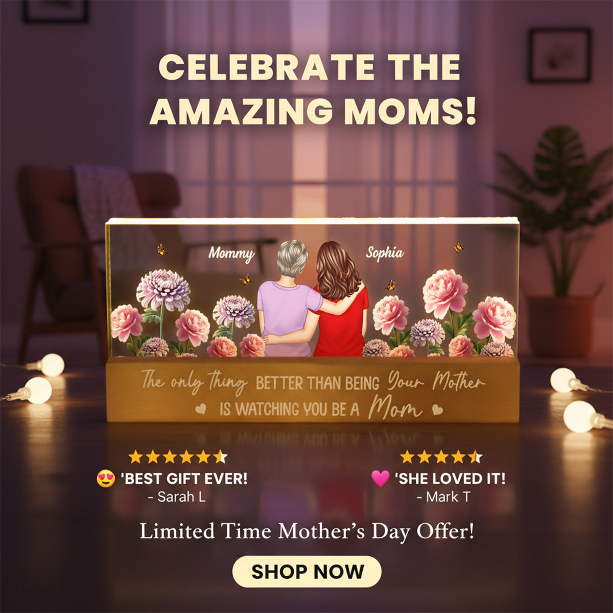To My Daughter From Mom Birth Flower - Personalized Acrylic Block LED Night Light - Mother's Day Gift For Daughter