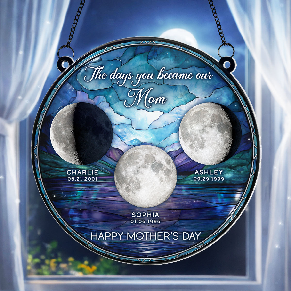 The Day You Became My Mom Custom Moon Phase by Date - Personalized Suncatcher - Heartfelt Mother's Day Gift for Mom