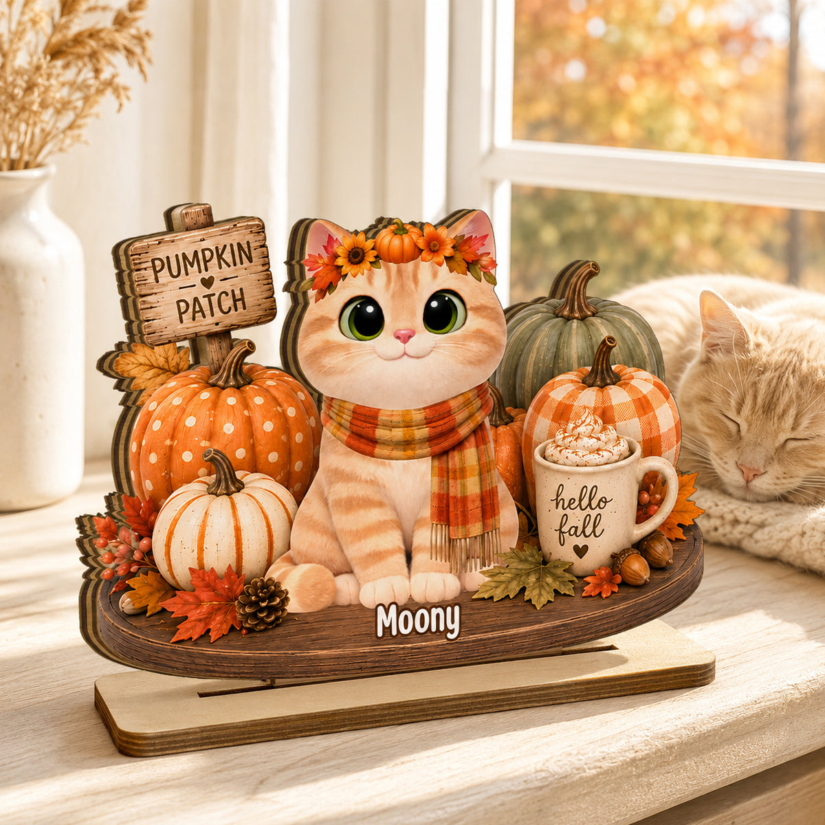 Halloween Cats Pumpkin Patch - Personalized 2-Layered Wooden Plaque - Fall Decor for Cat Lovers