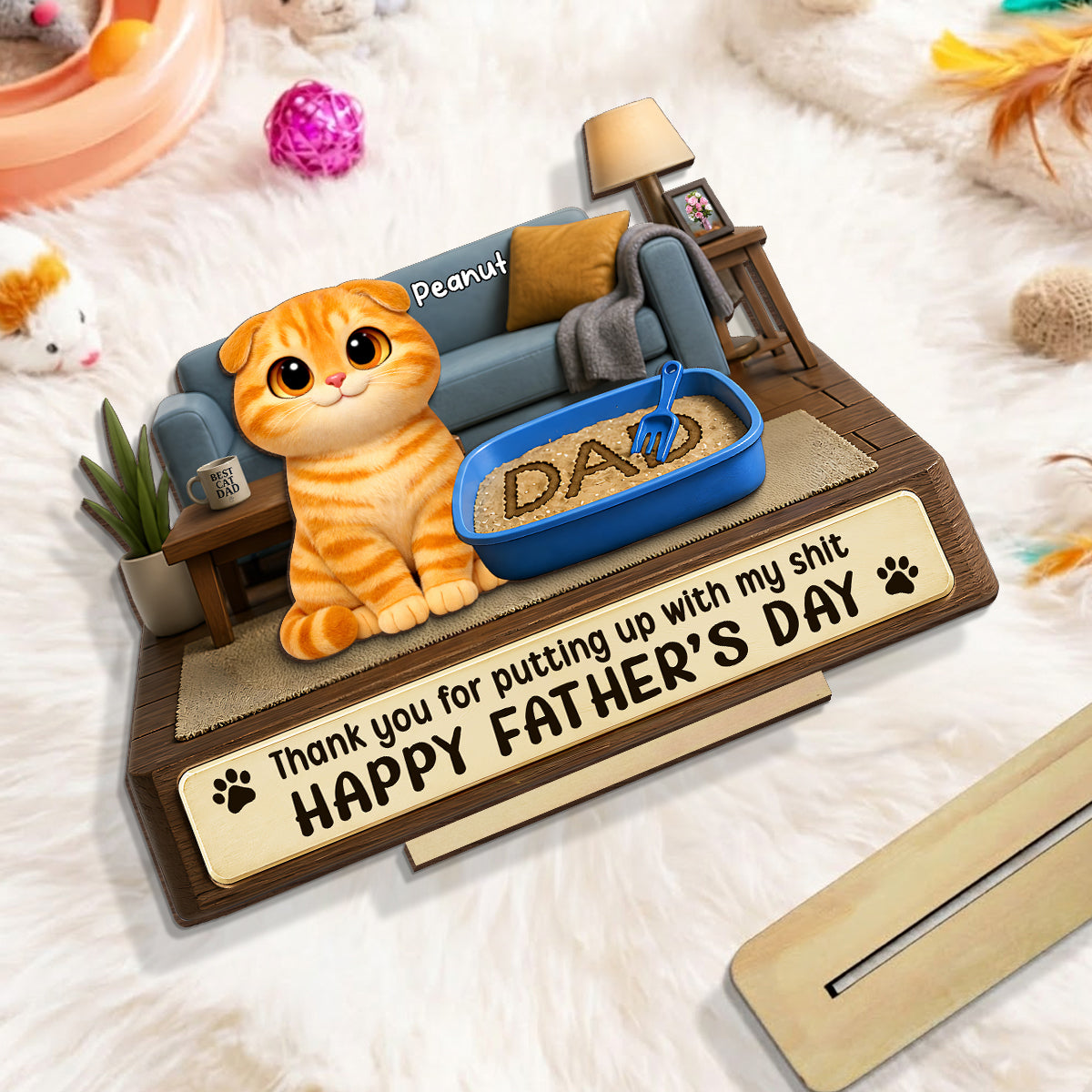 Thank You for Putting up with My Sh*t - Personalized 2-Layered Wooden Plaque - Funny  Gift for Cat Dad
