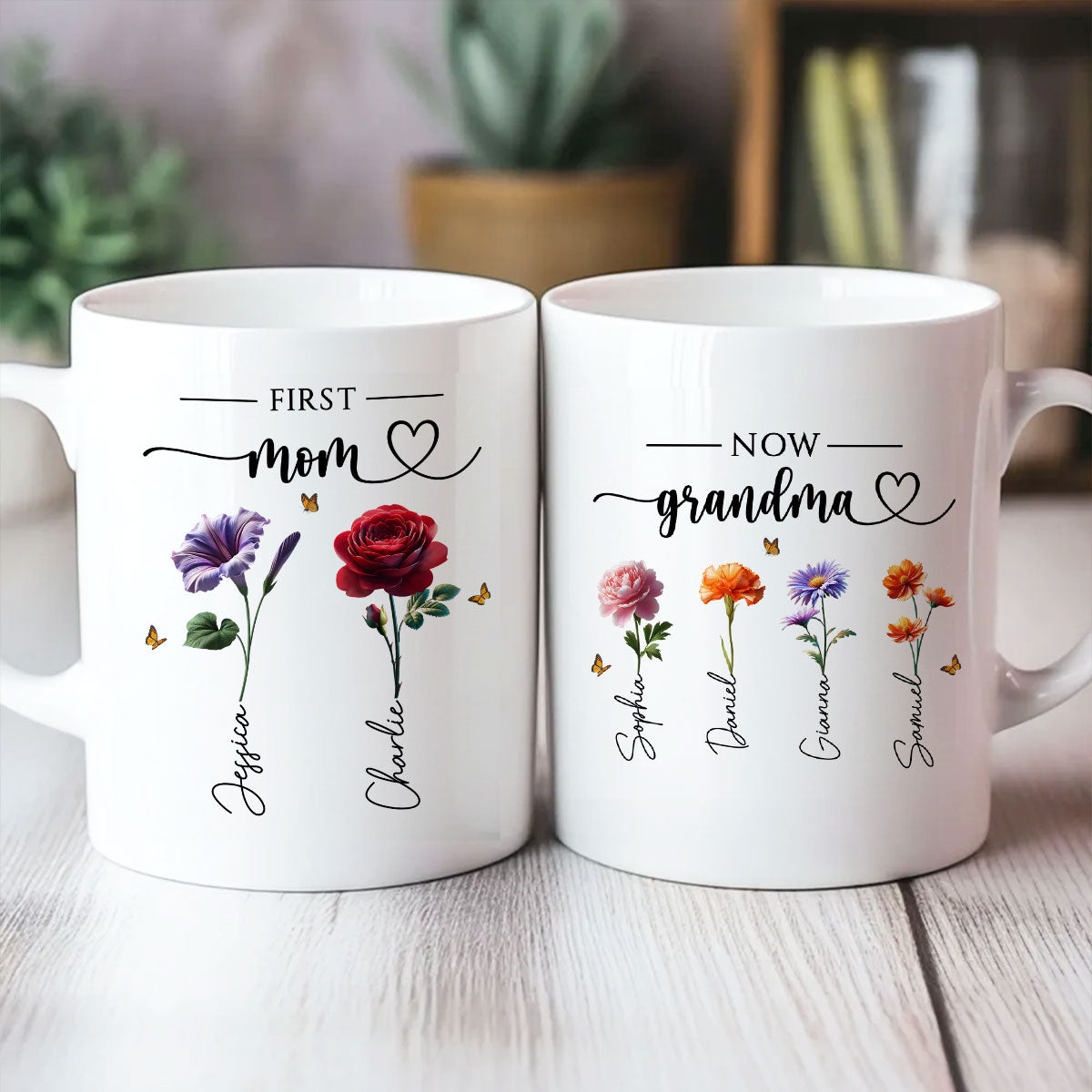 First Mom Now Grandma Birthmonth Flowers - Personalized Mug - Heartfelt Gift For Grandma