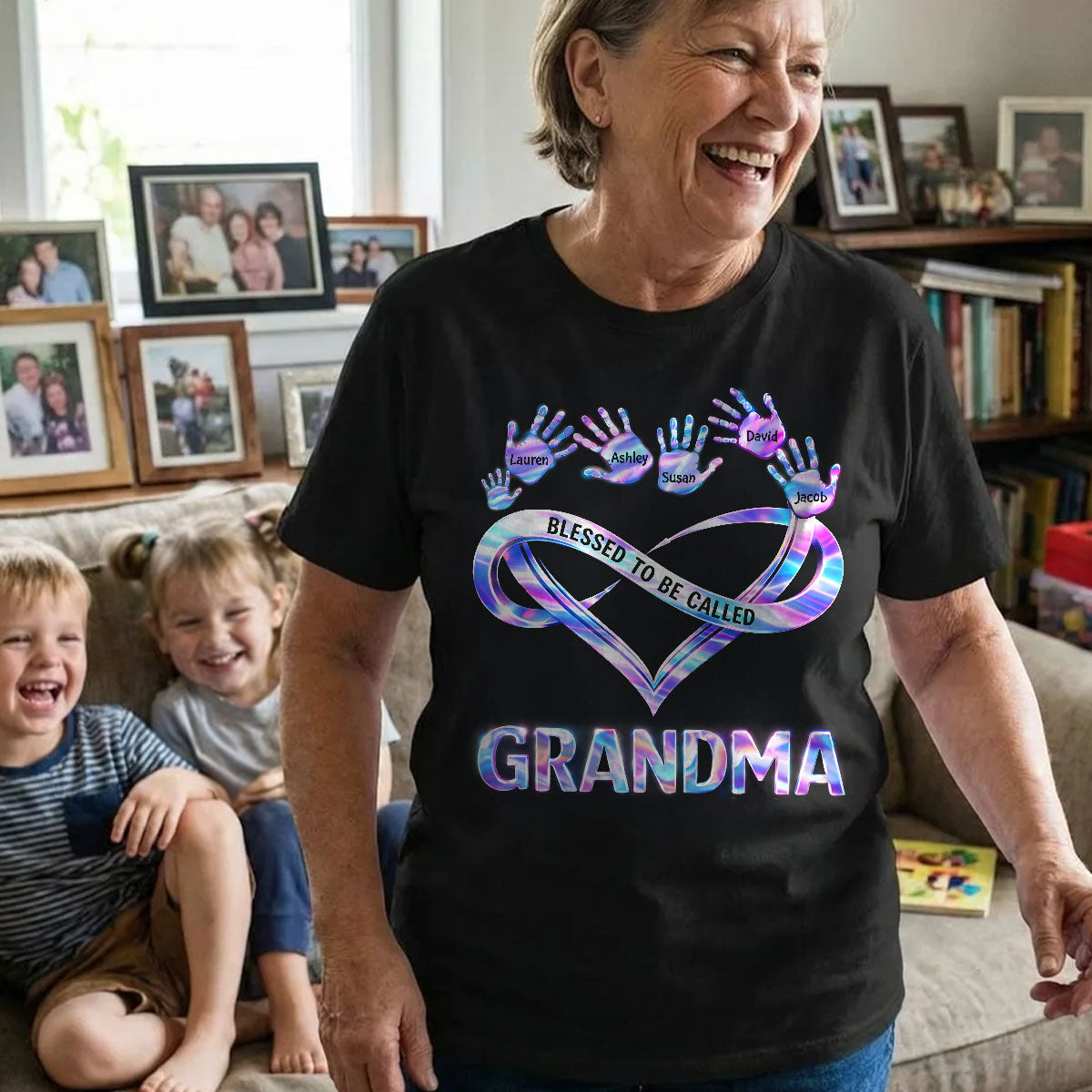 Blessed to be Called Grandma Mom with Kids' Handprint - Personalized Shirt - Sentimental Gift for Grandma, Mom