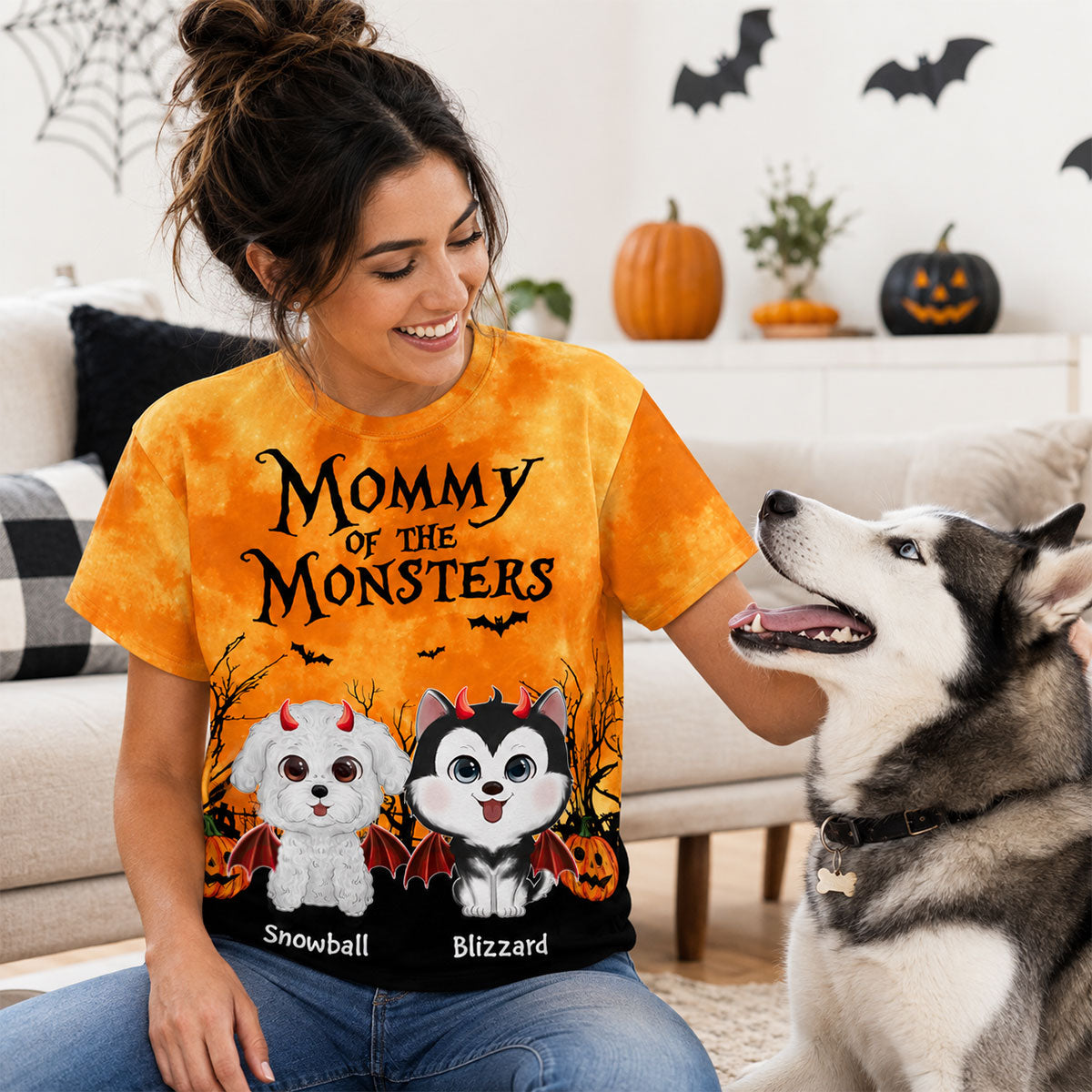 Halloween Theme Mommy Daddy Of The Monsters Dogs - Personalized Shirt - Halloween Gift For Dog Lovers