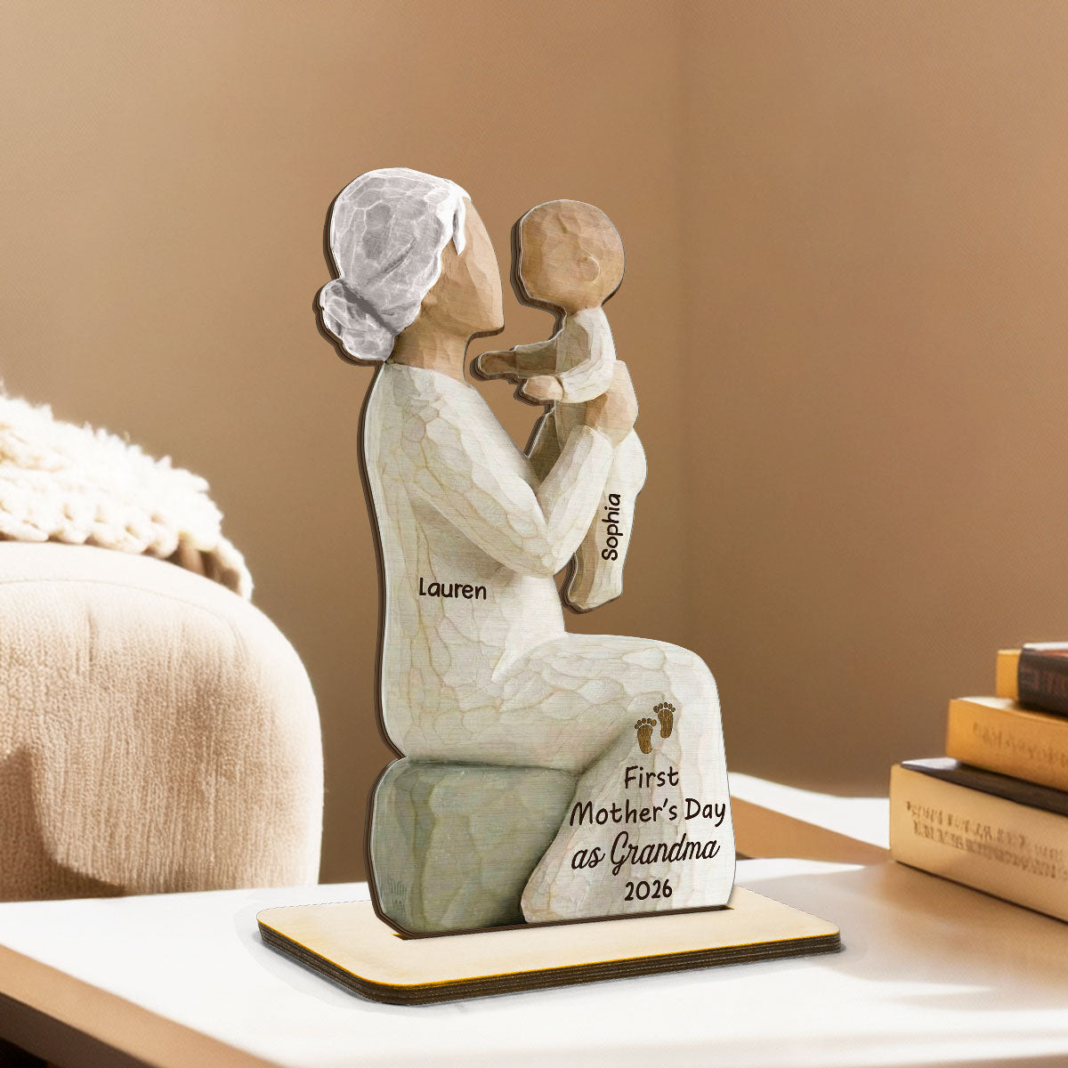 First Mother's Day As Grandma 2D Flat - Personalized 2-Layered Wooden Plaque - Mother's Day Gift for Grandma