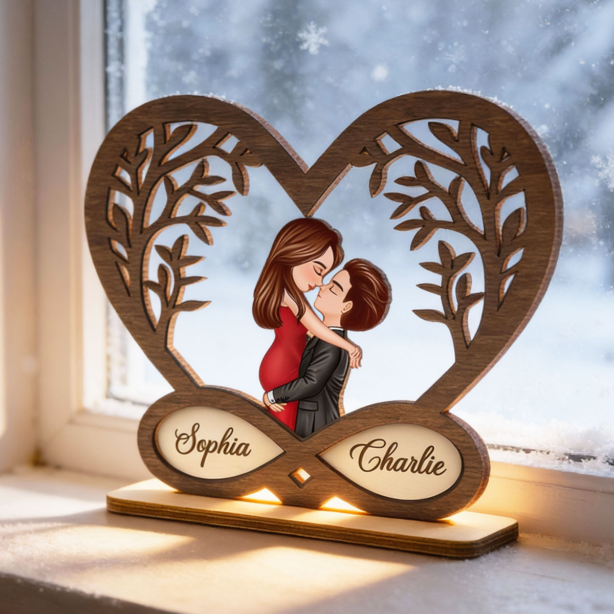 Infinity Heart Love Sign Romantic Couple - Personalized Standing Wooden Plaque - Gift for Couple