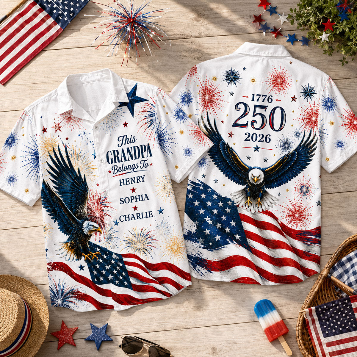 250 Years Of Freedom - Personalized Hawaiian Shirt - 4th July Gift For Men, Grandpas, Dads, Husband